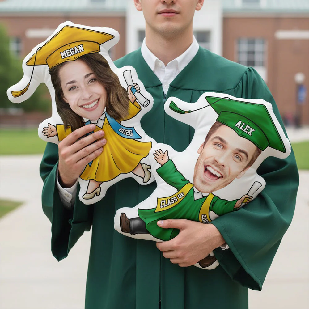 Personalized Funny Face Graduation Shaped Pillow, Custom Cartoon Grad With Cap & Diploma, Unique Senior Gift - Image 3