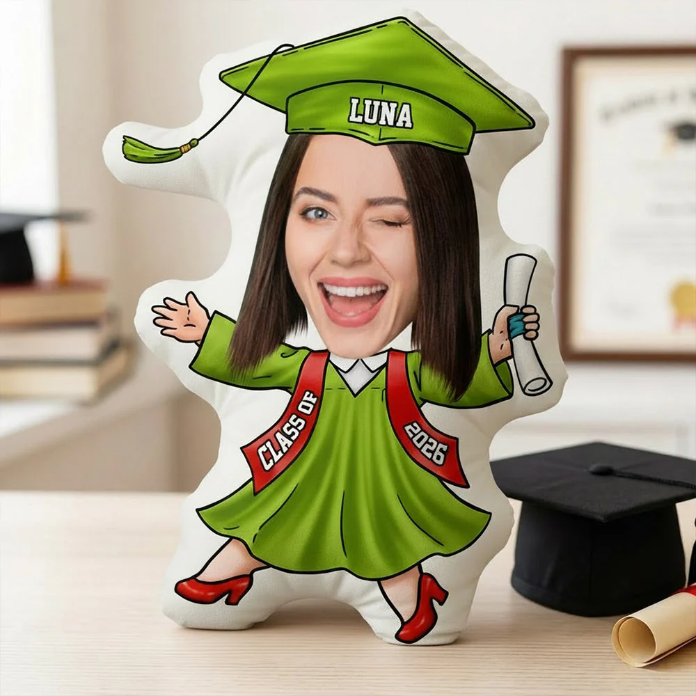 Personalized Funny Face Graduation Shaped Pillow, Custom Cartoon Grad With Cap & Diploma, Unique Senior Gift - Image 4