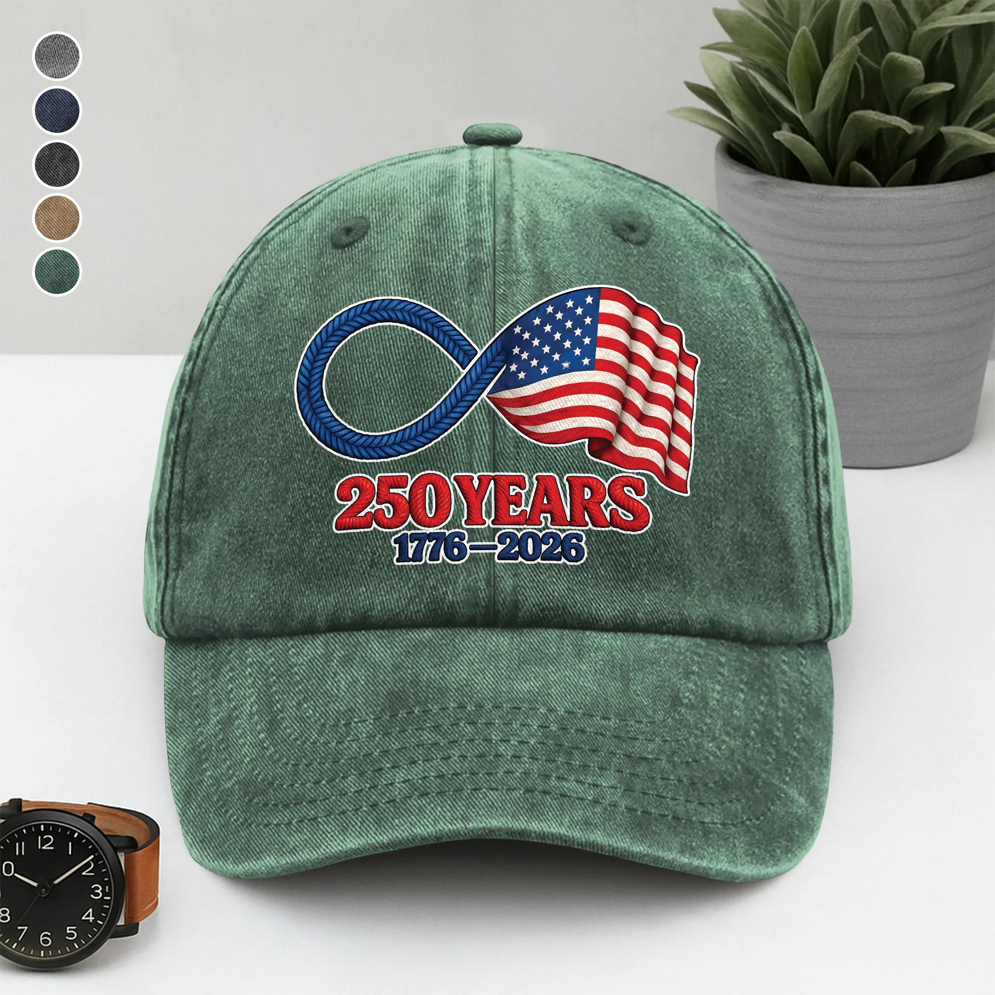 Personalized Washed Denim Baseball Cap with 250 Years Infinity Flag Design, Casual Outdoor Wear, Unique Patriotic Gift - Image 4
