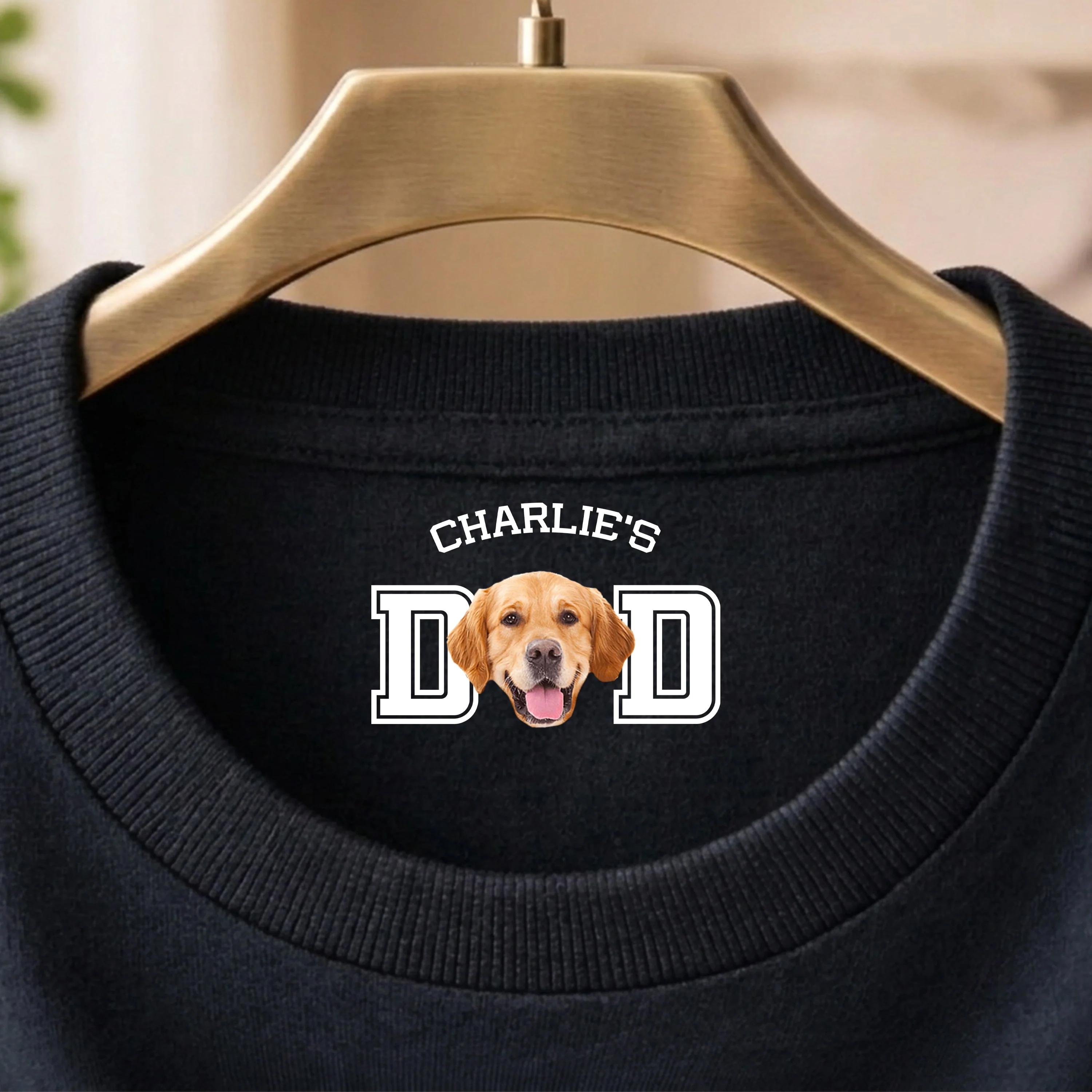 Custom Dog Dad Classic Tee With Pet Photo Neck Print, Navy Minimal Look, A Sweet Unique Gift for Pet Parents - Image 5