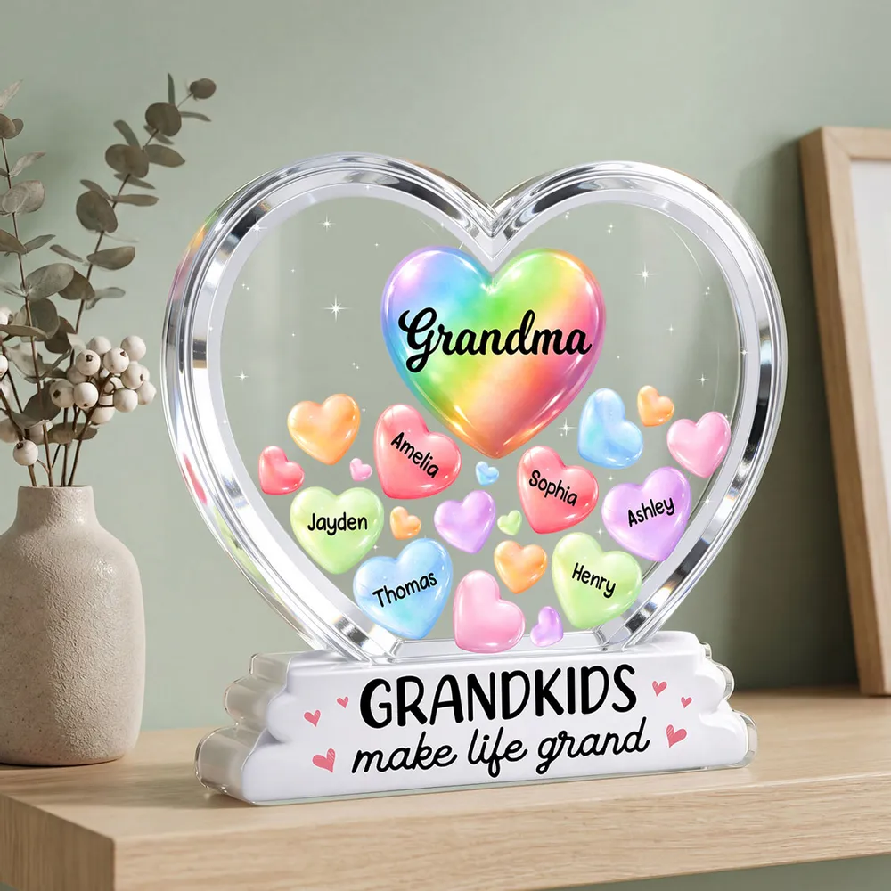 Personalized Shaped Acrylic Block Plaque for Grandma, Colorful Heart Grandkids Design, Sweet Shelf Decor, Unique Gift - Image 3