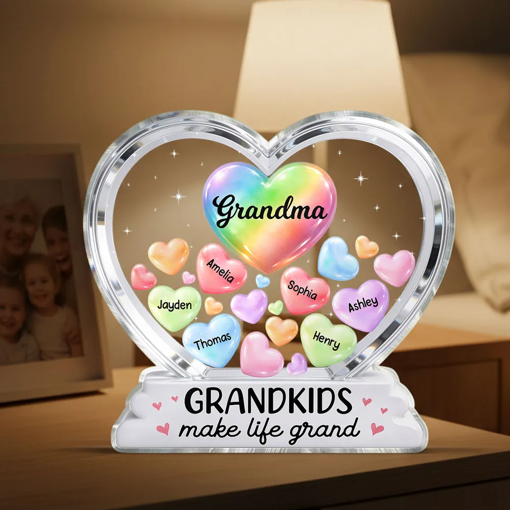 Personalized Shaped Acrylic Block Plaque for Grandma, Colorful Heart Grandkids Design, Sweet Shelf Decor, Unique Gift - Image 5