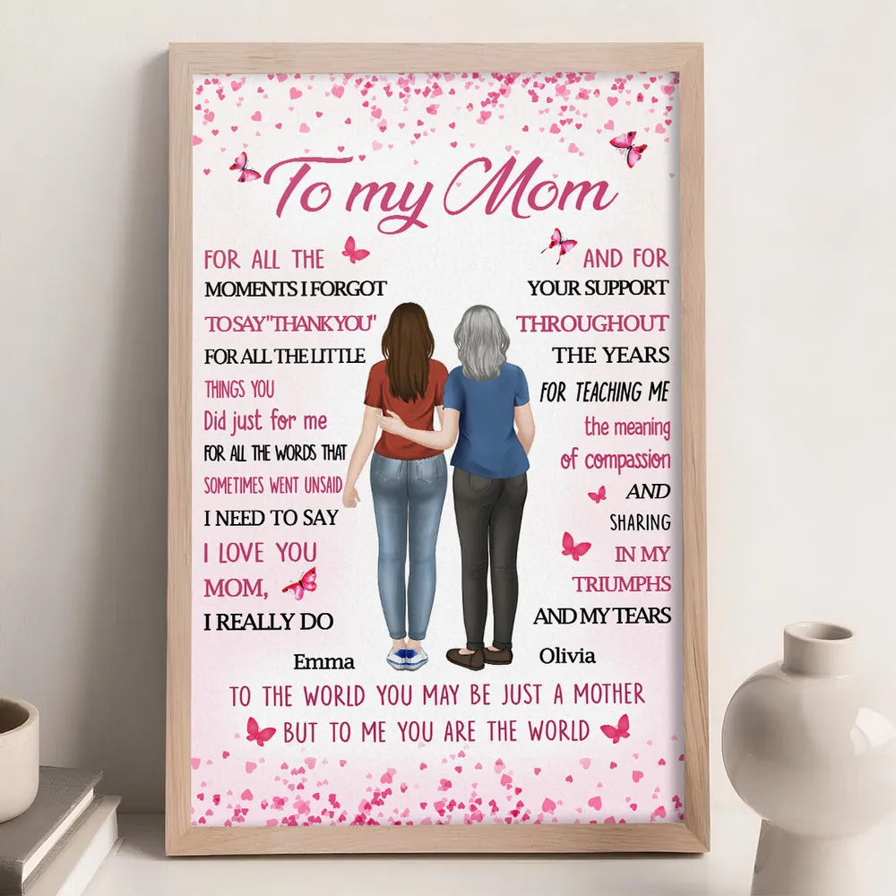 Personalized Mom Quote Poster, Custom Mother Daughter Hugging Wall Art, Pink Butterflies, Unique Gift for Mom - Image 4