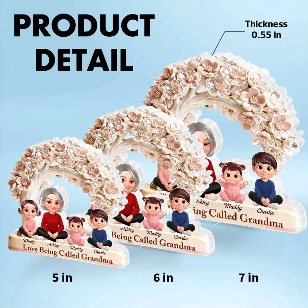 Shaped Acrylic Block Plaque with Grandma and Grandkids Under Blossom Tree, Personalized Home Accent, Thoughtful Gift for Grandma - Image 3