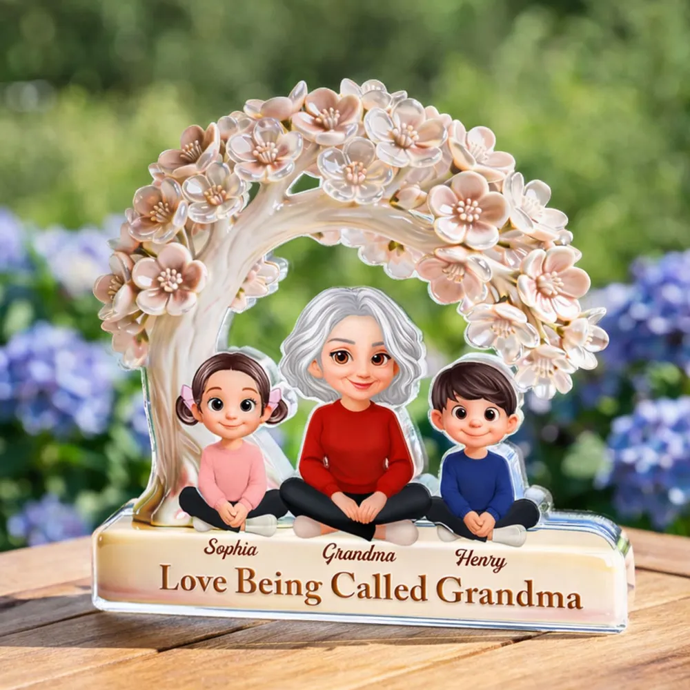 Shaped Acrylic Block Plaque with Grandma and Grandkids Under Blossom Tree, Personalized Home Accent, Thoughtful Gift for Grandma - Image 5