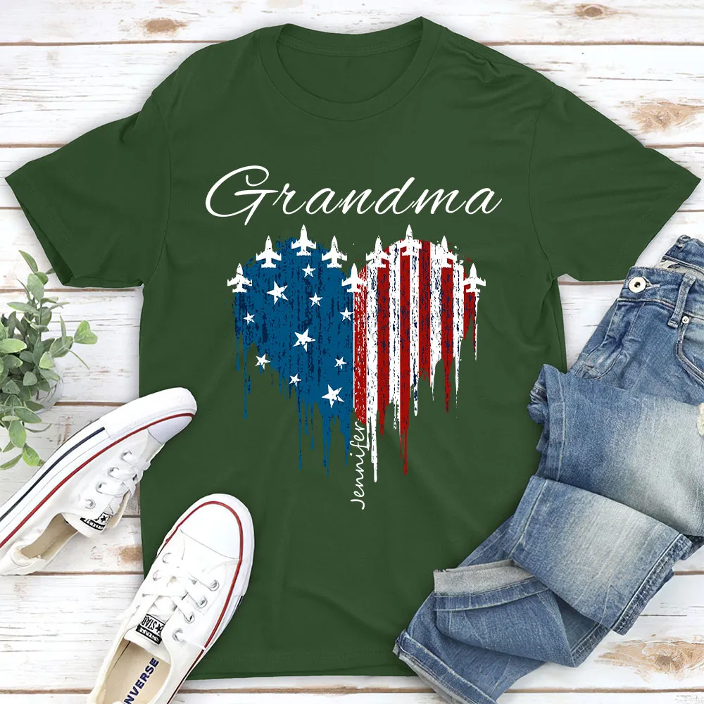 Personalized Grandma Classic Tee with USA Flag Heart - Unique Custom Gift for Fourth of July Pride - Image 3