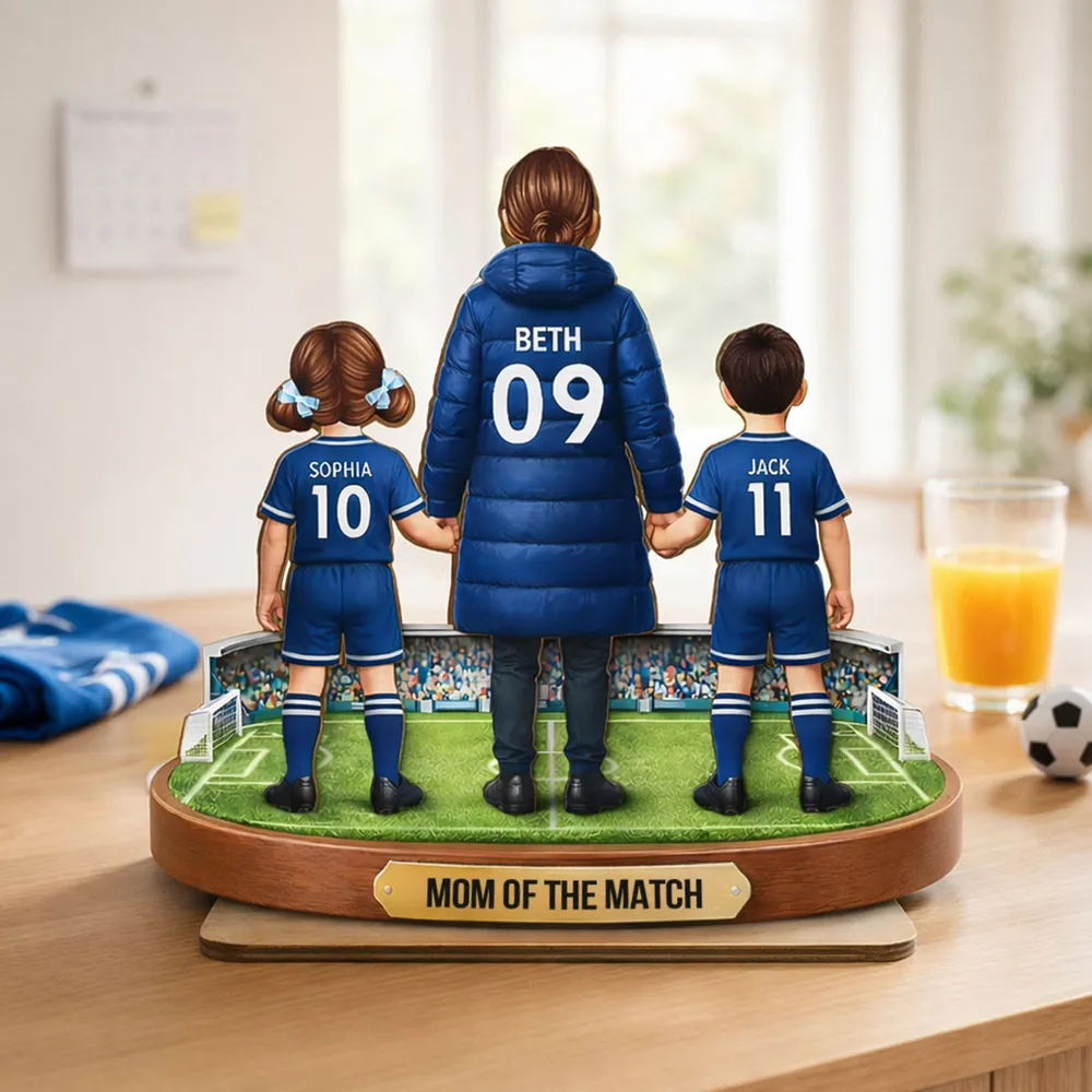 Personalized 2-Layer Wooden Plaque Mom of the Match Soccer Field Holding Hands Unique Gift for Soccer Mom - Image 2