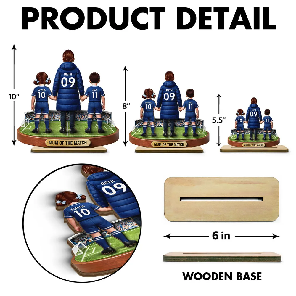 Personalized 2-Layer Wooden Plaque Mom of the Match Soccer Field Holding Hands Unique Gift for Soccer Mom - Image 4