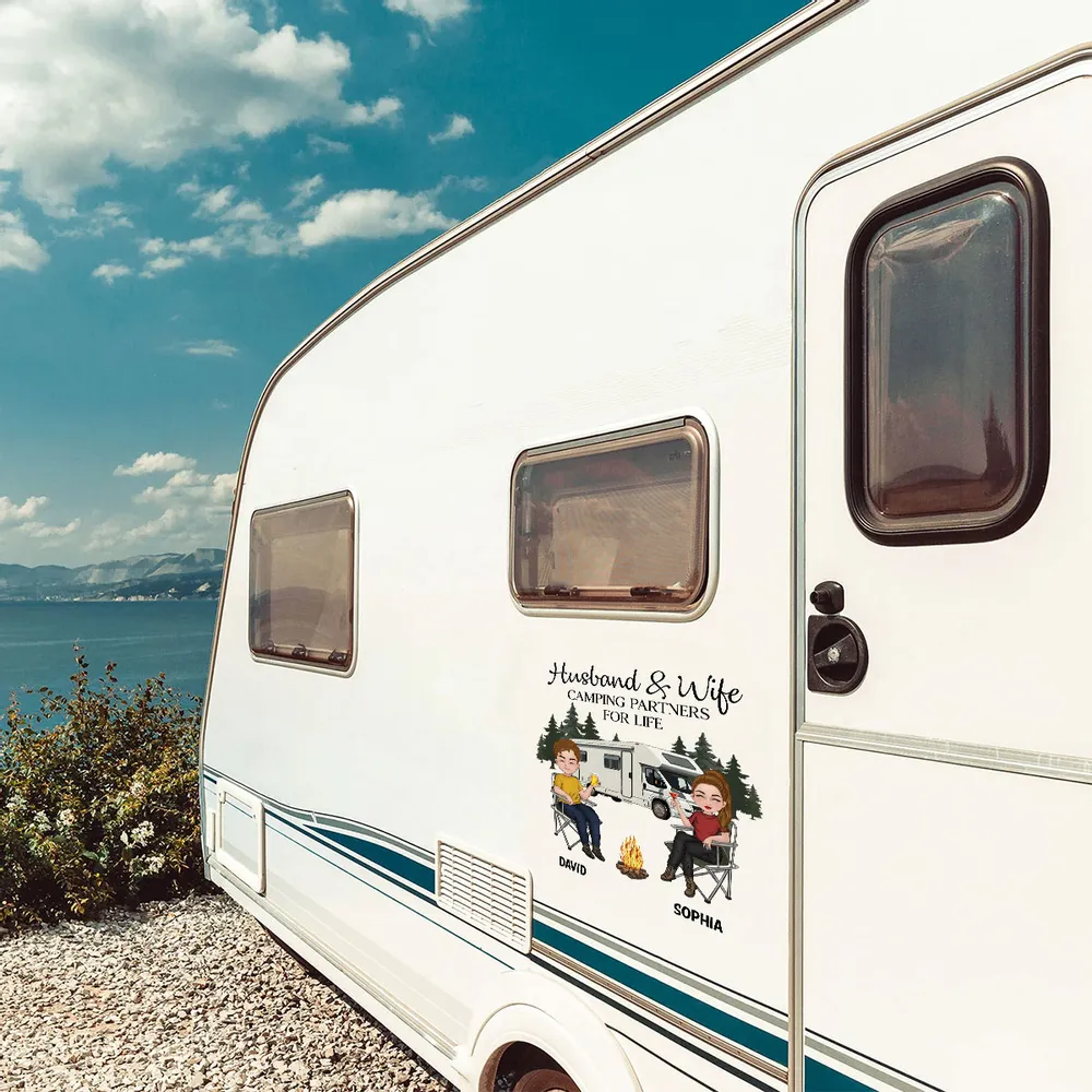 Personalized Camping Couple Sticker Decal, Custom Partners For Life RV Camper Gift for Husband & Wife - Image 3