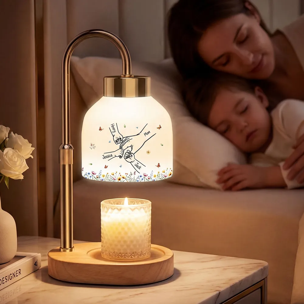 Personalized Candle Warmer Lamp with Grandma Mom Kids Holding Hands Outline, Cozy Bedroom Glow, Unique Gift for Grandma