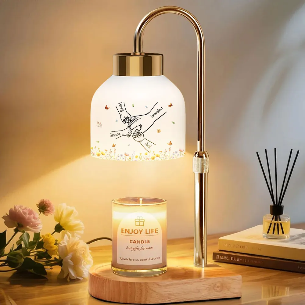 Personalized Candle Warmer Lamp with Grandma Mom Kids Holding Hands Outline, Cozy Bedroom Glow, Unique Gift for Grandma - Image 11