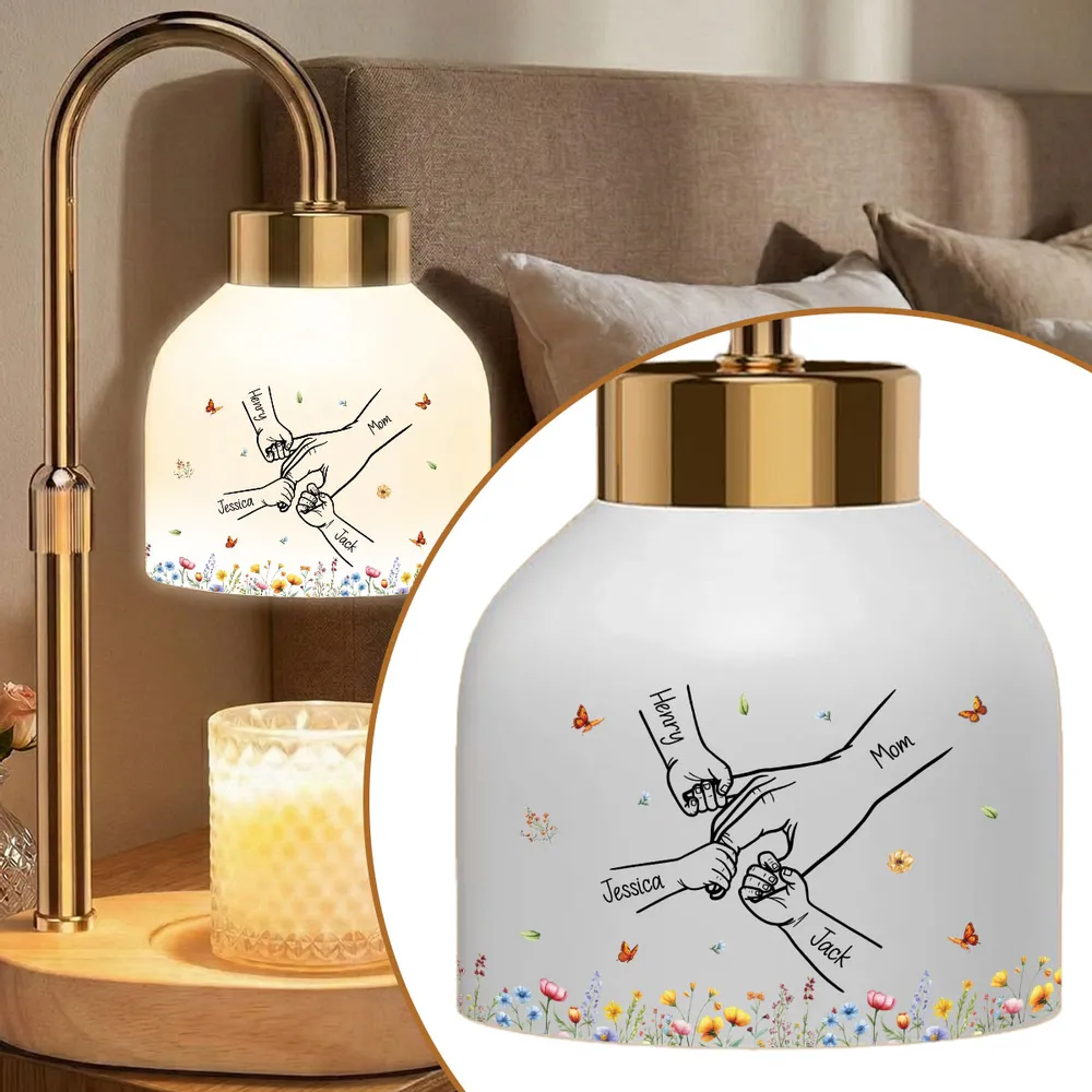 Personalized Candle Warmer Lamp with Grandma Mom Kids Holding Hands Outline, Cozy Bedroom Glow, Unique Gift for Grandma - Image 12