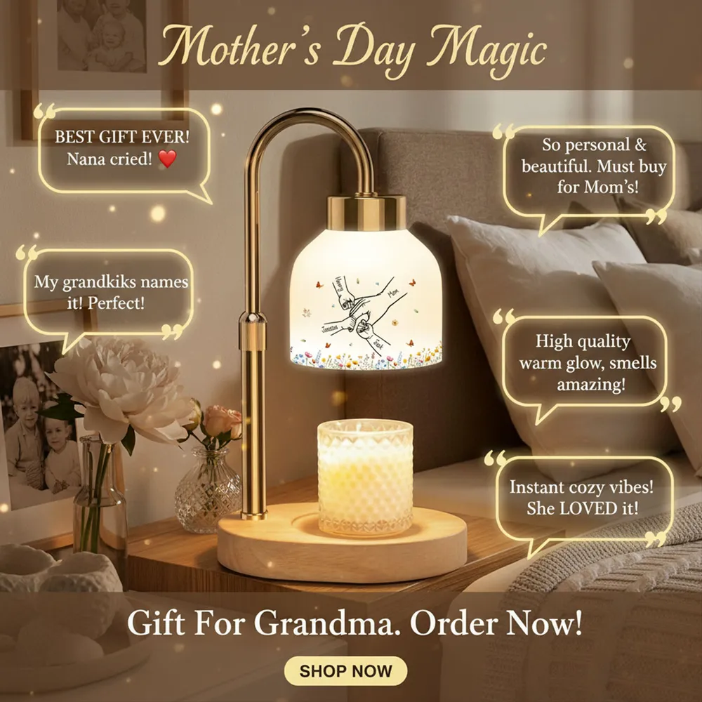 Personalized Candle Warmer Lamp with Grandma Mom Kids Holding Hands Outline, Cozy Bedroom Glow, Unique Gift for Grandma - Image 9
