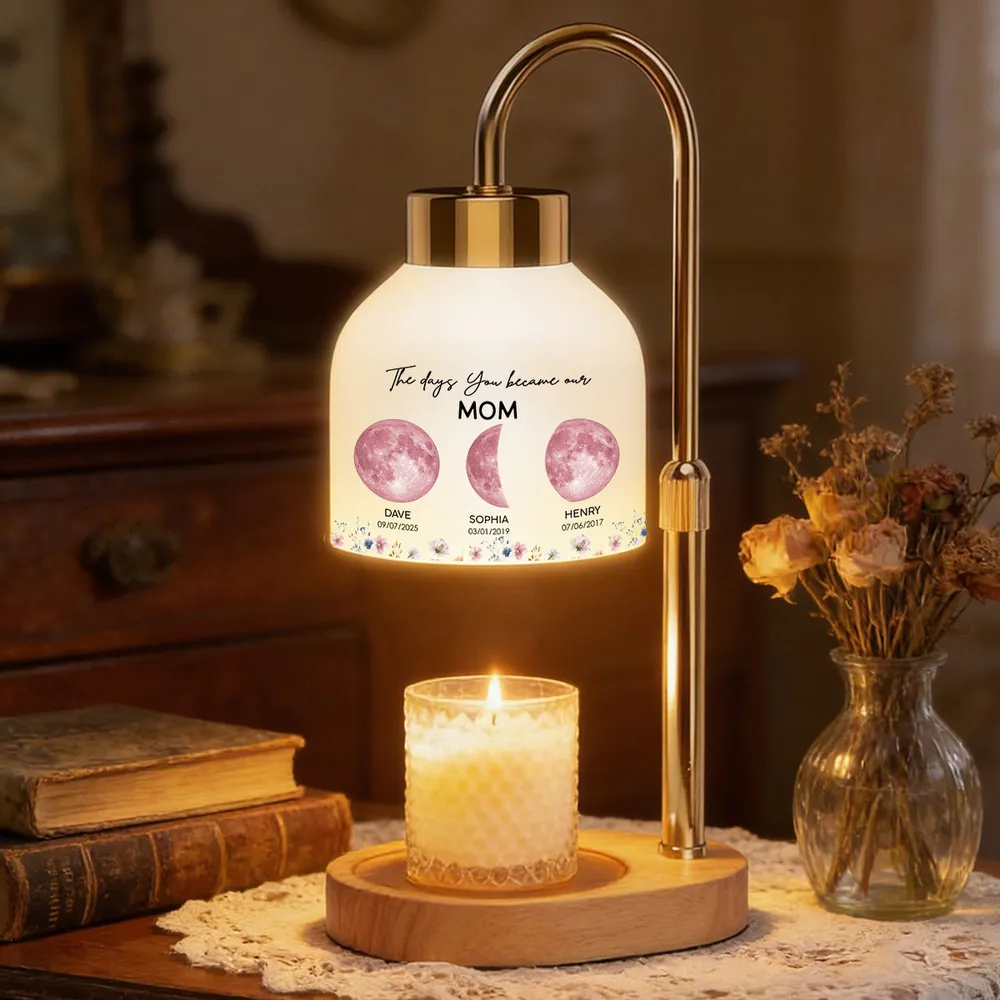 Personalized Moon Phase Candle Warmer Lamp for Mom - Custom Family Dates Night Light, Unique Mother's Day Gift