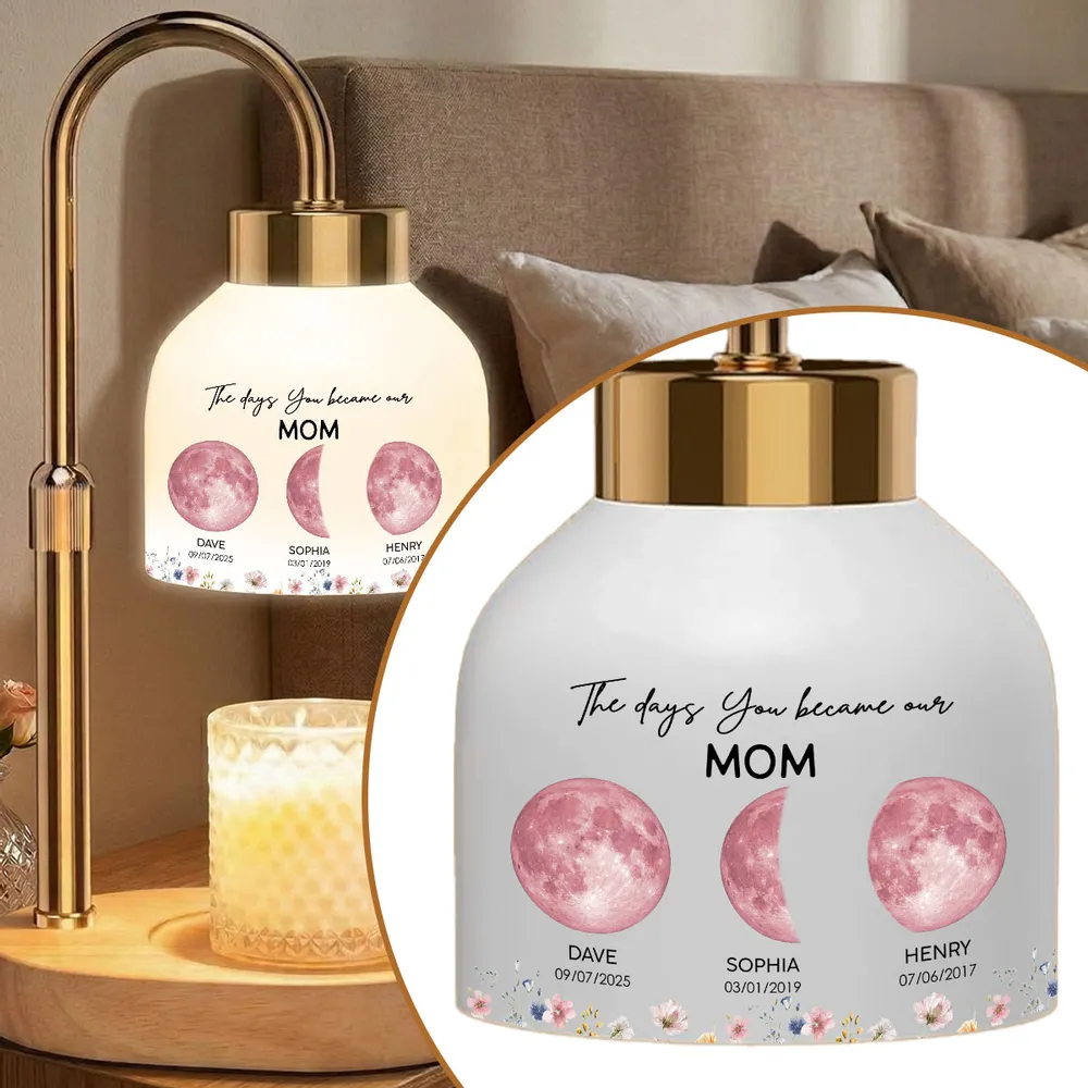 Personalized Moon Phase Candle Warmer Lamp for Mom - Custom Family Dates Night Light, Unique Mother's Day Gift - Image 2