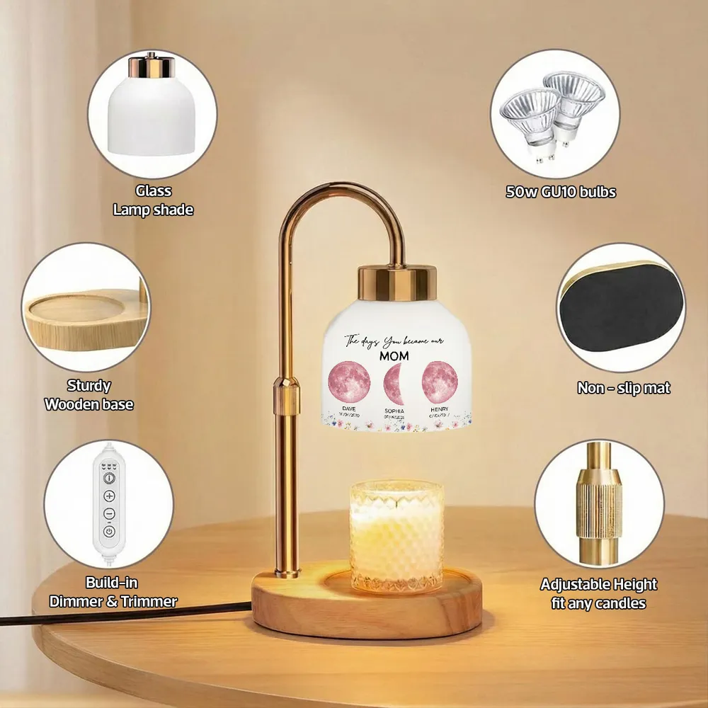 Personalized Moon Phase Candle Warmer Lamp for Mom - Custom Family Dates Night Light, Unique Mother's Day Gift - Image 4