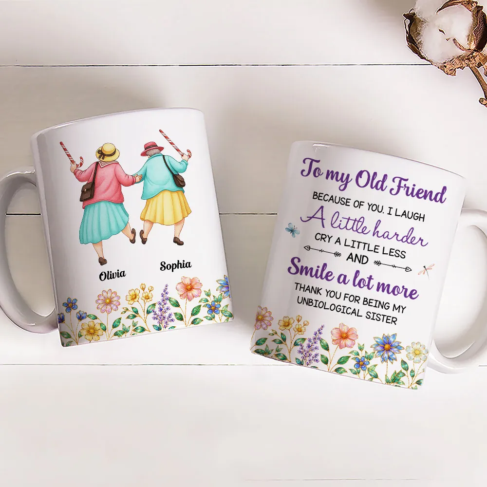 Personalized Ceramic Mug for Old Friends, Cute Walking Besties Illustration, Unique Friendship Gift for Coffee & Tea - Image 3