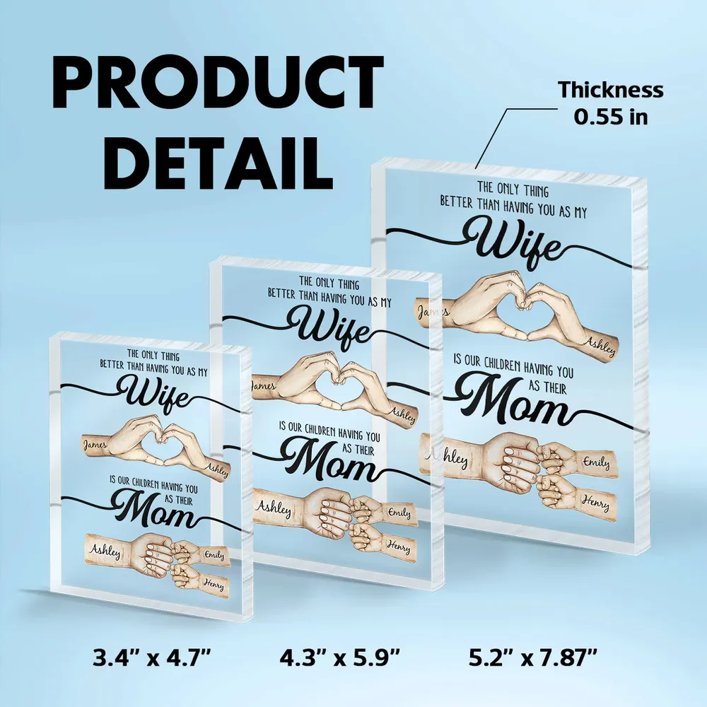 Rectangle Acrylic Block Plaque Personalized for Wife, Sweet Mom Keepsake with Hand Heart and Fist Bump Art, Unique Gift - Image 9
