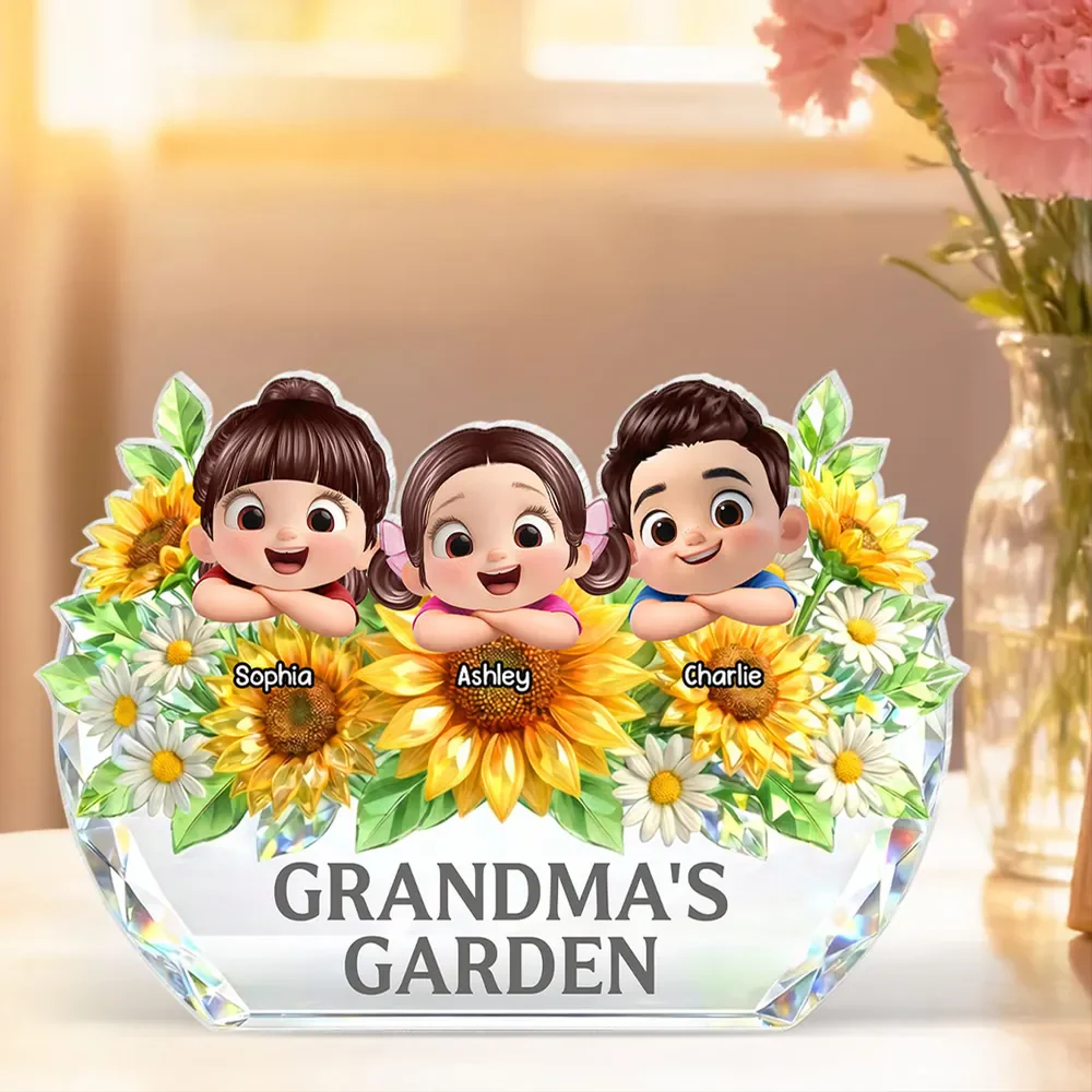 Personalized Shaped Acrylic Block Plaque Grandma's Garden Sunflower Decor - Unique Gift for Grandma, Sweet Keepsake - Image 2