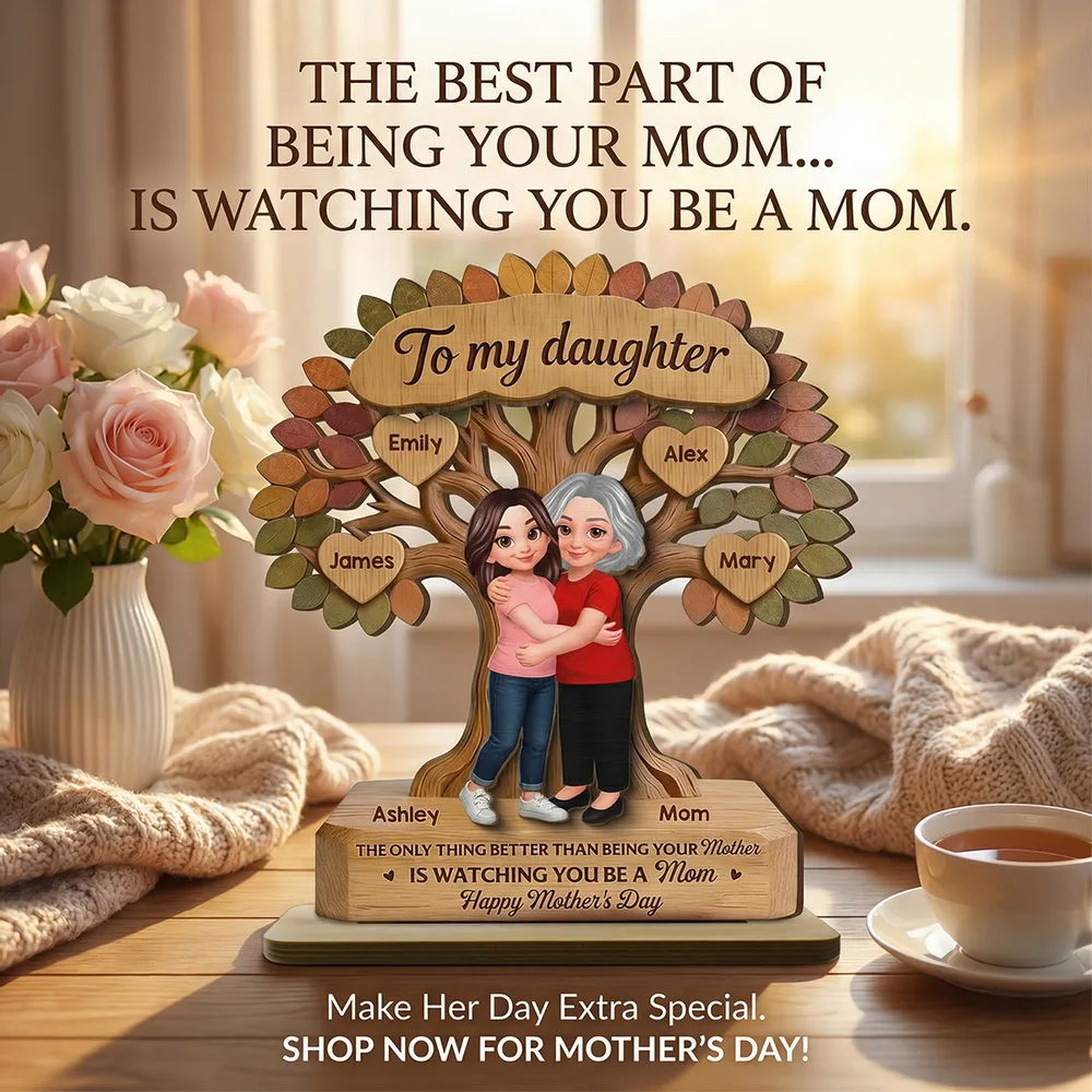 Personalized 2-Layer Wooden Plaque Tree of Life Mom & Daughter Hugging - Unique Mother's Day Gift, Family Keepsake Decor - Image 10