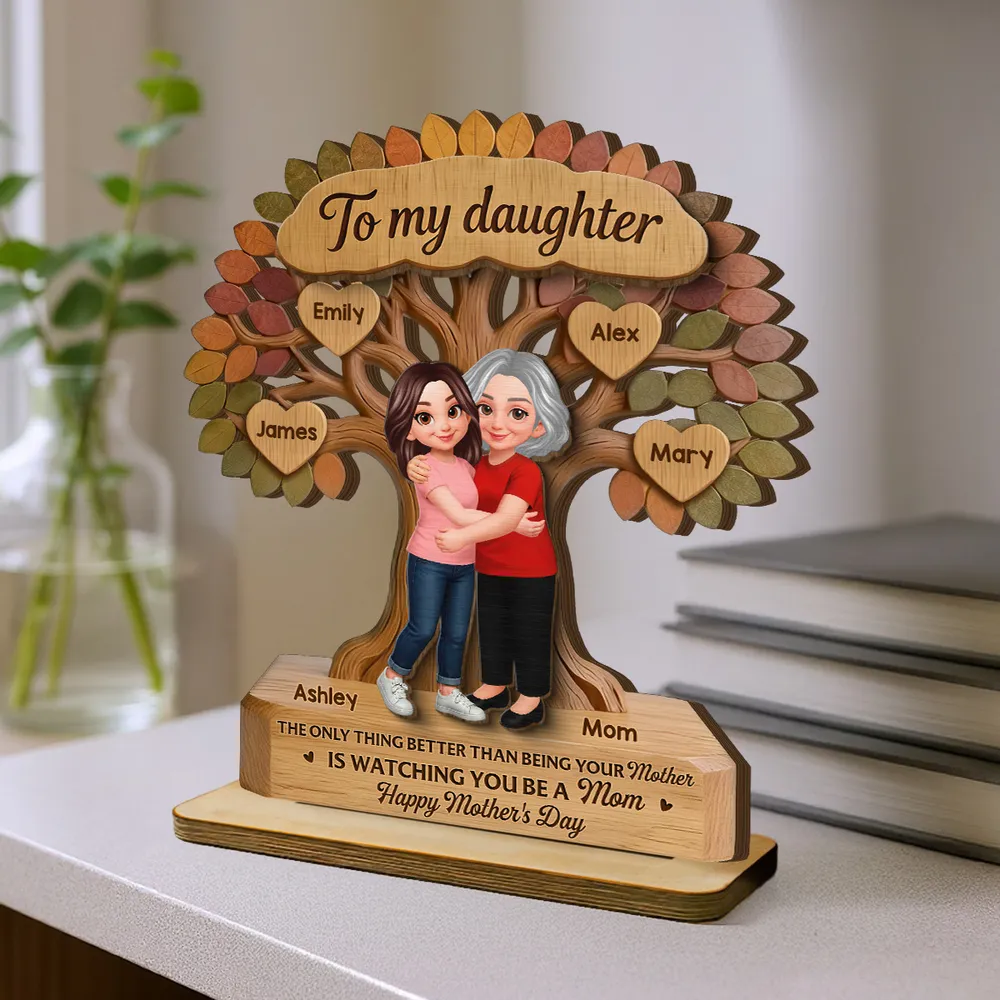 Personalized 2-Layer Wooden Plaque Tree of Life Mom & Daughter Hugging - Unique Mother's Day Gift, Family Keepsake Decor - Image 2