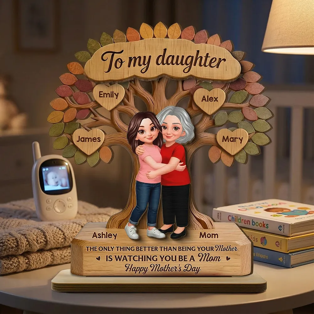 Personalized 2-Layer Wooden Plaque Tree of Life Mom & Daughter Hugging - Unique Mother's Day Gift, Family Keepsake Decor - Image 3