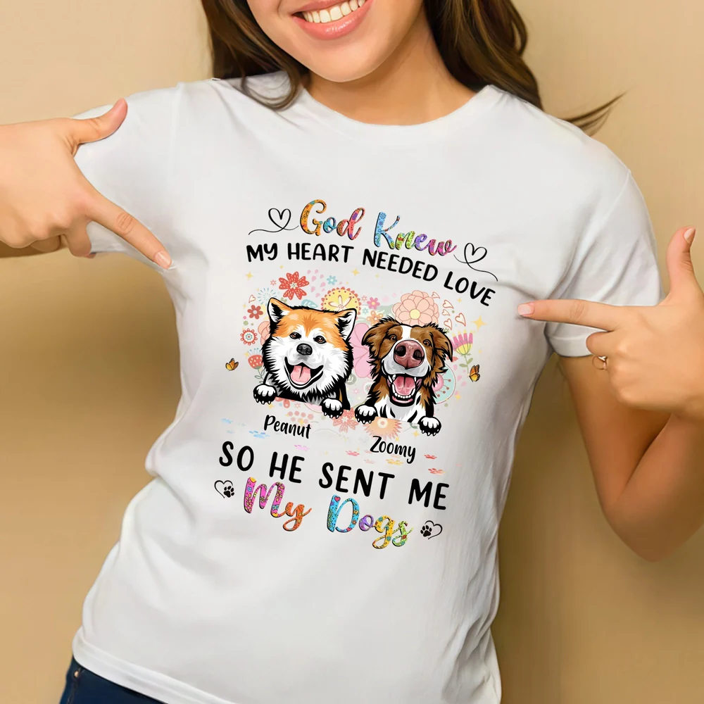 Classic Tee God Knew My Heart Needed Love, Cute Dog Illustration, Personalized Print, Unique Gift for Dog Mom or Dad - Image 3