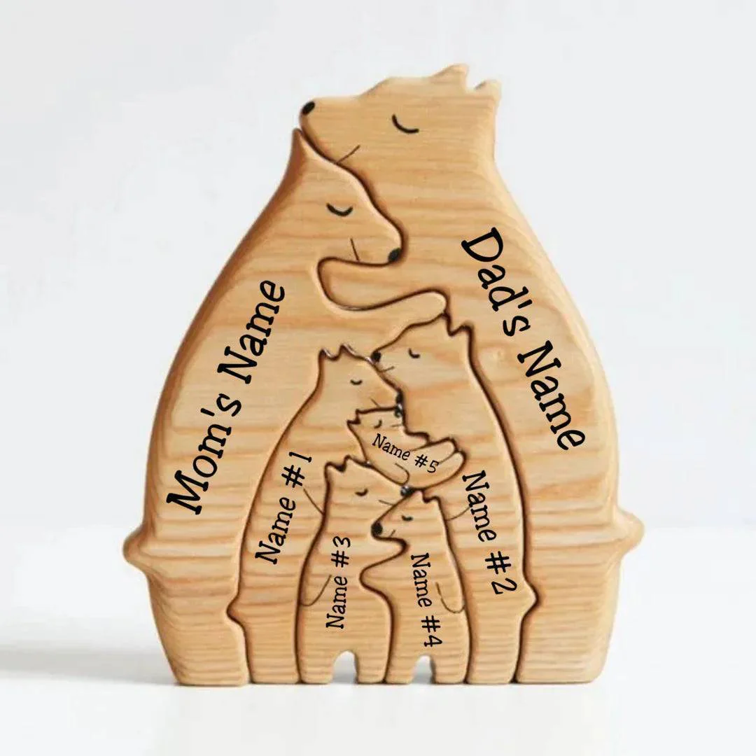 Family Personalized Custom Bear Shaped Wooden Art Puzzle - Wooden Pet Carvings, Wood Sculpture Table Ornaments, Carved Wood Decor - Gift For Family Members - Image 3