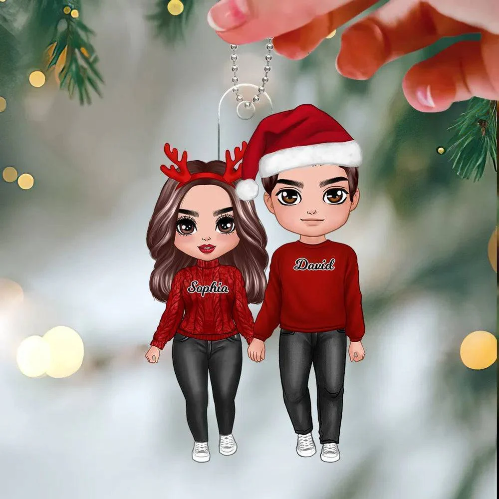 Couples Gifts - Gift For Husband and Wife - Christmas Doll Couple Standing Personalized Acrylic Ornament - Image 2