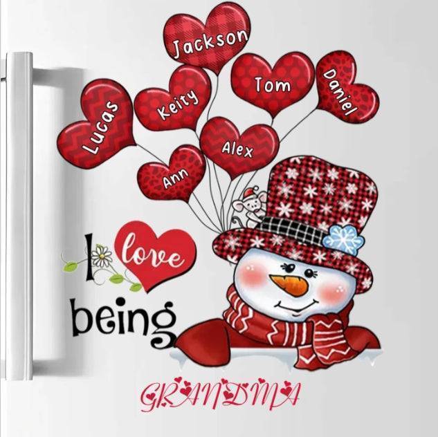 I love Being Grandma Mom Abuela Customized Snowman With Heart Balloon Decal - Image 5