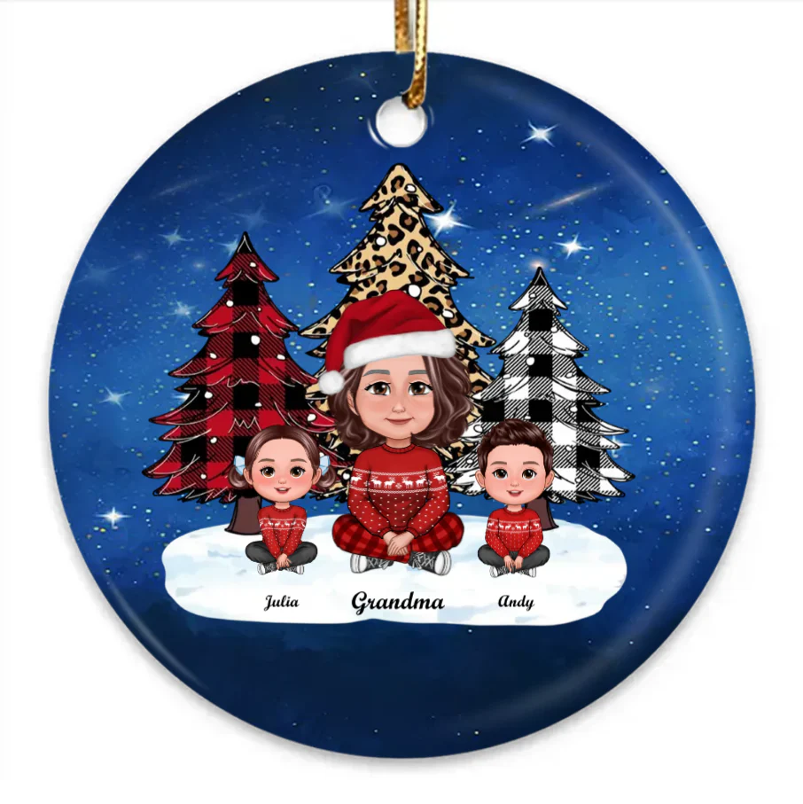 Leopard Checkered Pattern Christmas Tree Grandma And Grandkids Personalized Acrylic Ornament - A Unique and Personalized Gift - Image 4