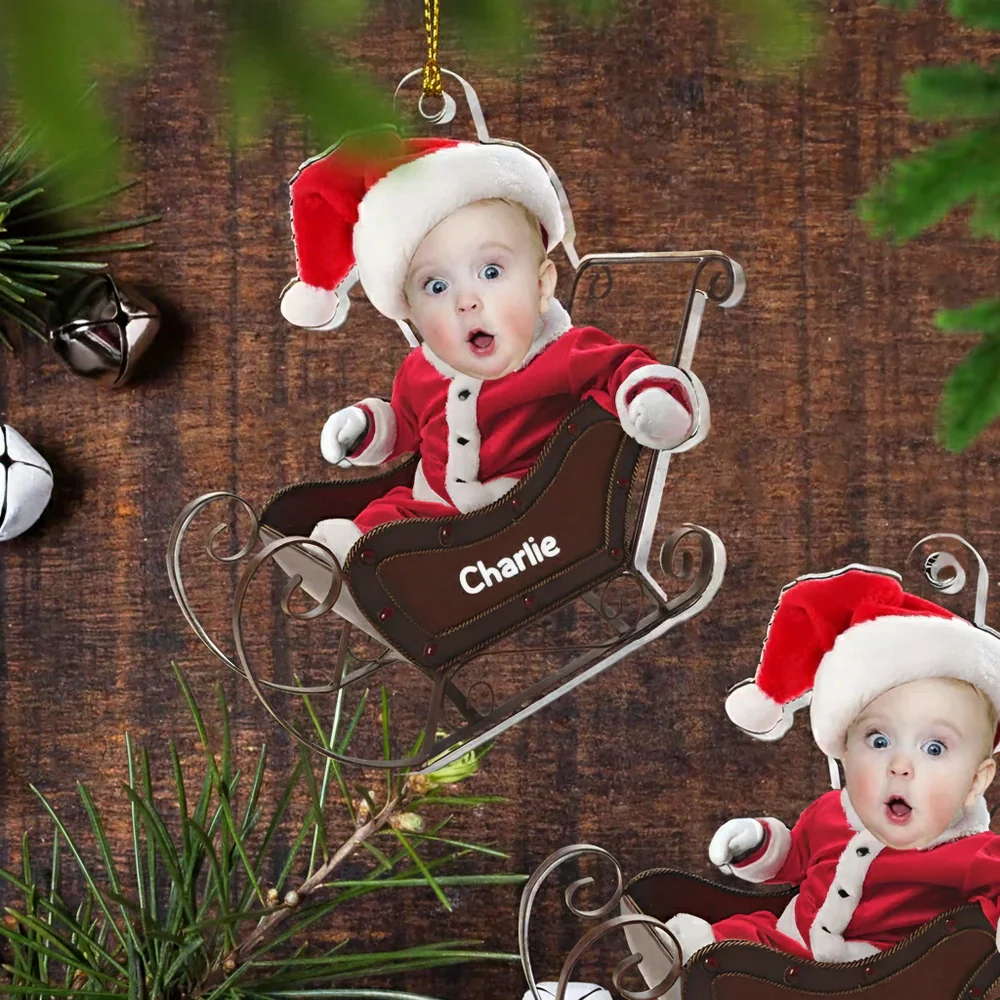 Acrylic Ornament Custom Photo Santa Baby in Sleigh for Christmas Tree, Keepsake, Unique Gift for Parents and Grandparents - Image 3