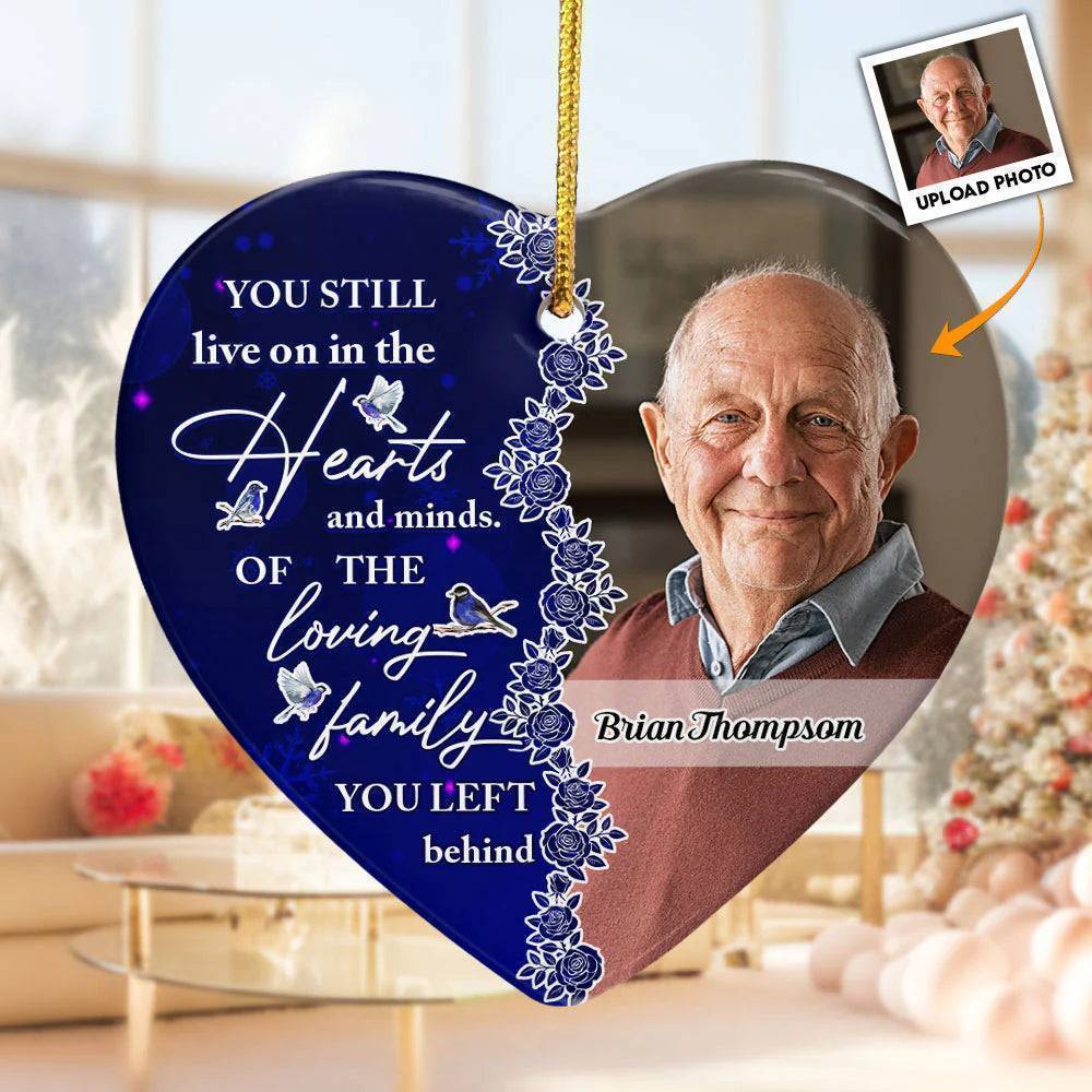 Acrylic Ornament Memorial Heart - Custom Photo, Deep Red Floral, Holiday Tree Keepsake - Unique Gift for Family - Image 2