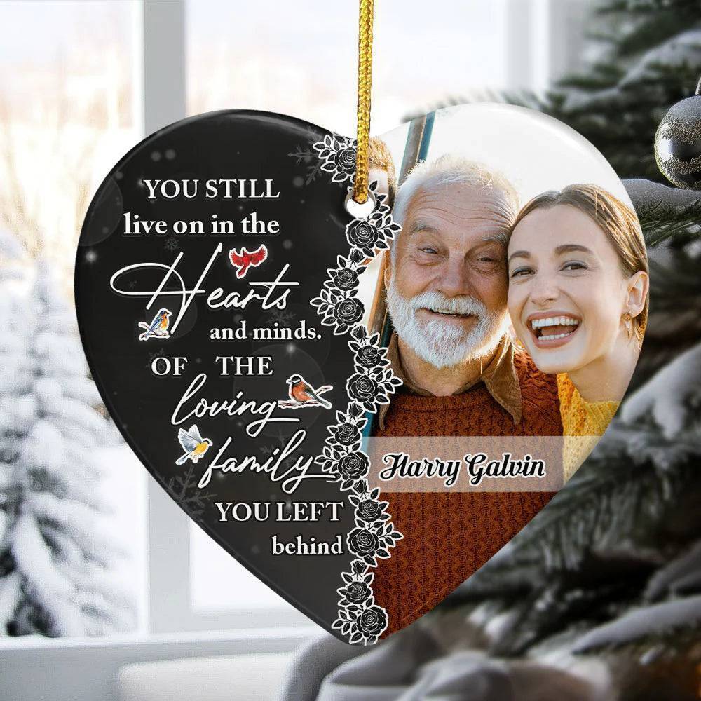 Acrylic Ornament Memorial Heart - Custom Photo, Deep Red Floral, Holiday Tree Keepsake - Unique Gift for Family - Image 3