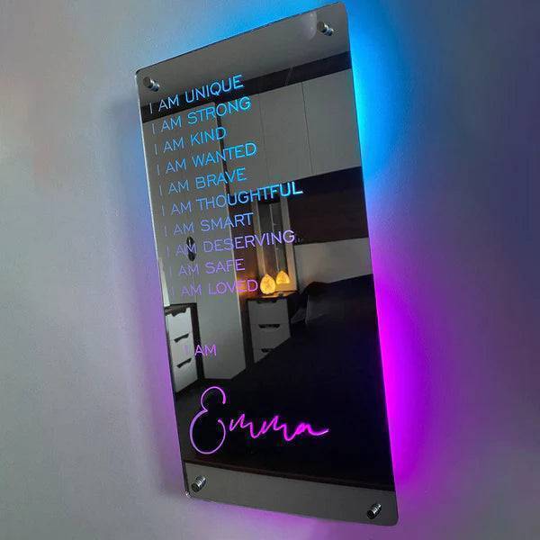 Personalized Affirmations Mirror - Light Colorful - Bedroom Lamp - Custom Text And Name - Image 2