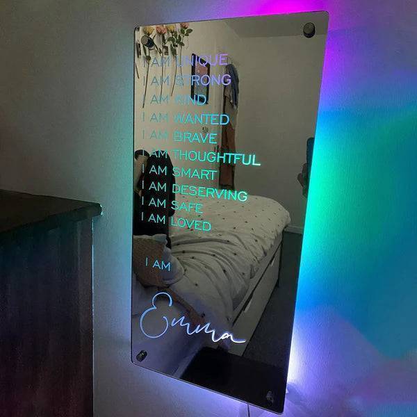 Personalized Affirmations Mirror - Light Colorful - Bedroom Lamp - Custom Text And Name - Image 3