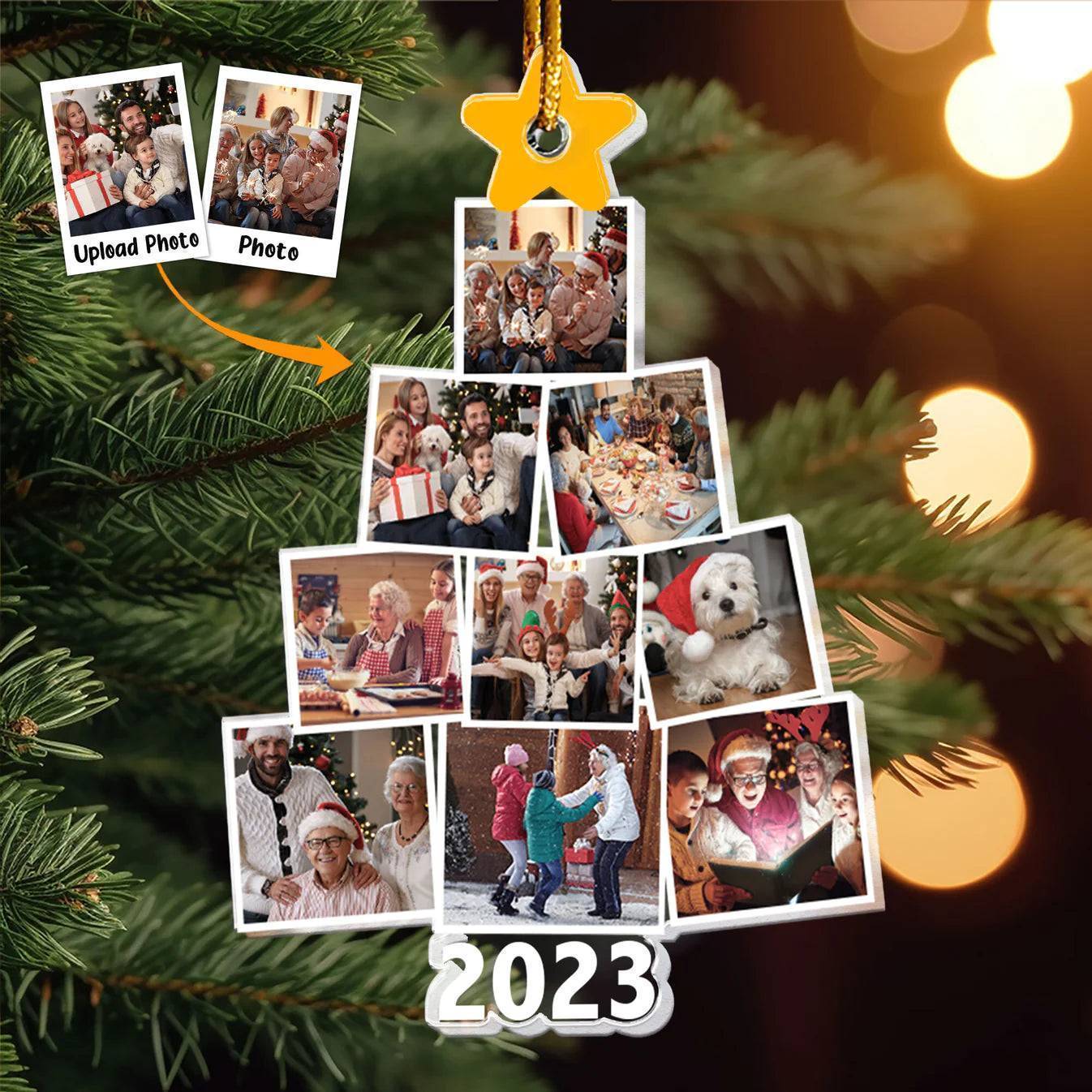Personalized Acrylic Ornament Photo Tree Collage for Christmas Tree Decor, Warm Holiday Keepsake, Unique Gift for Family