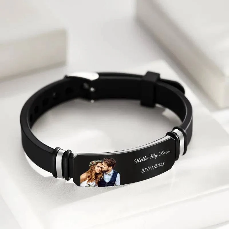 Custom Photo Engraved Bracelet - Wedding Gift For Anniversary Or Newly Married Couple Personalized Bracelet - Image 4