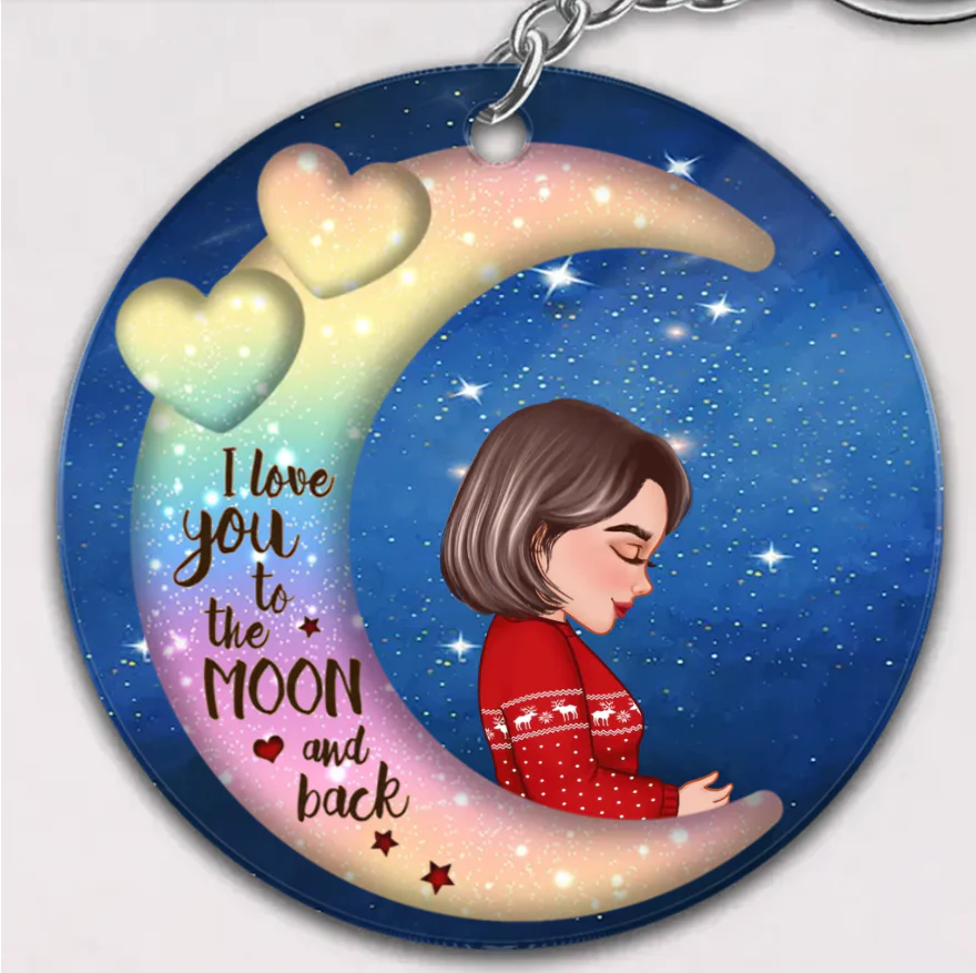 Grandma Mom Hugging GrandKid Kid On Heart Pattern Moon - Personalized Wooden Ornament - Gift For Granddaughter Grandson - Image 2