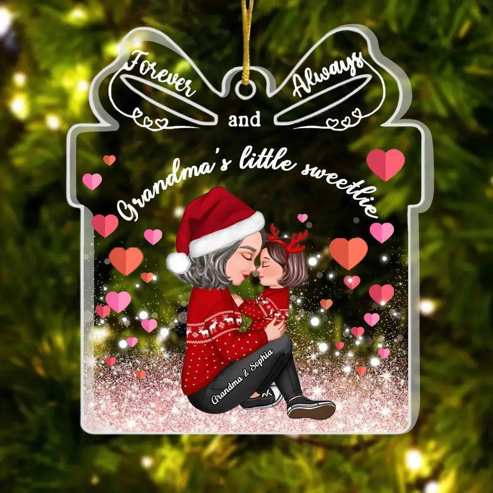 Grandma Mom Hugging Kissing Kids - Personalized Custom Ornament - Acrylic Gift Box Shaped