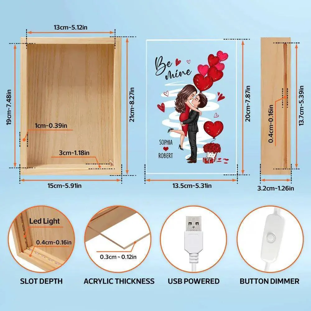 Be Mine Doll Couple Kissing - Valentine's Day Custom Frame Light Box - Personalized Romantic Scene - Image 5