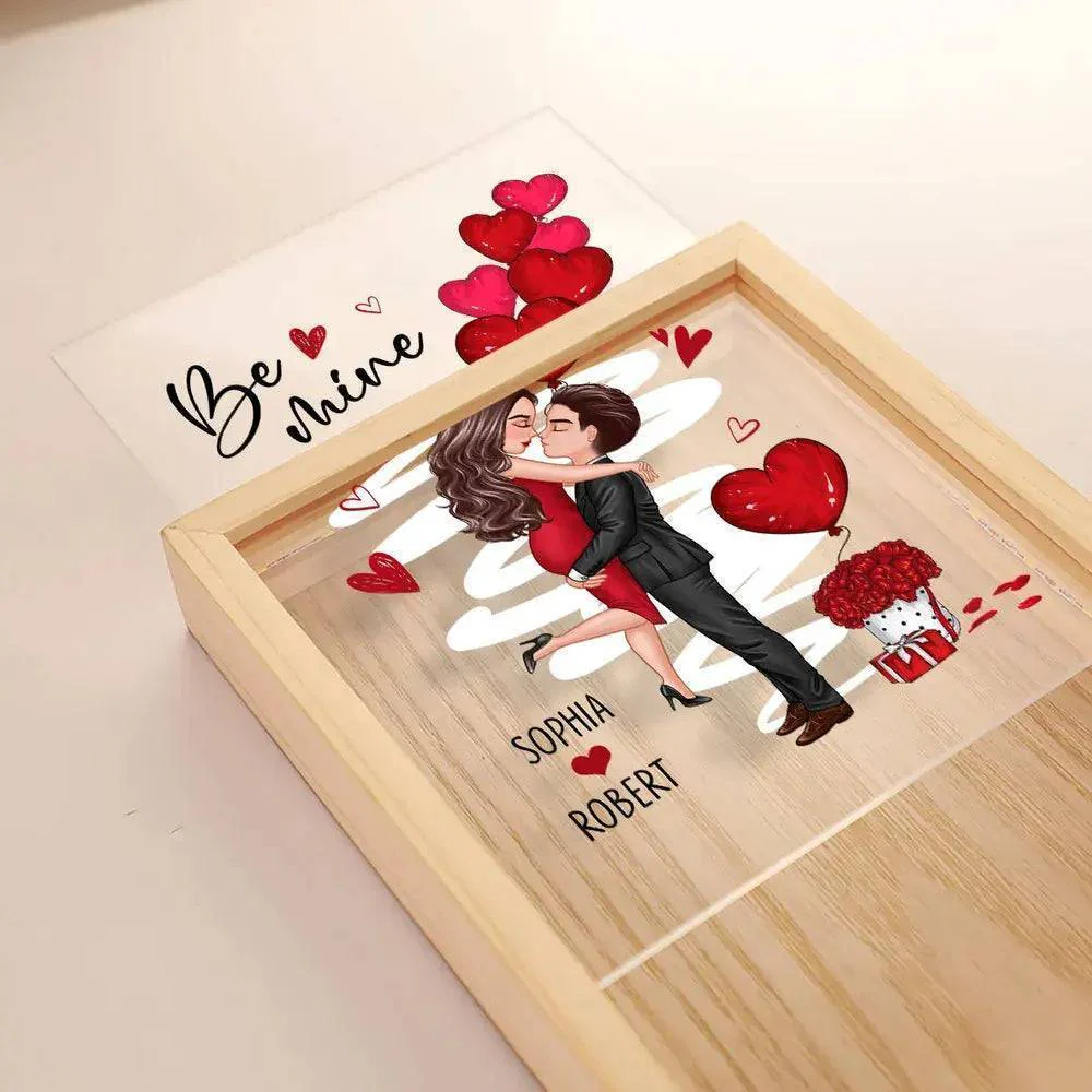 Be Mine Doll Couple Kissing - Valentine's Day Custom Frame Light Box - Personalized Romantic Scene - Image 6