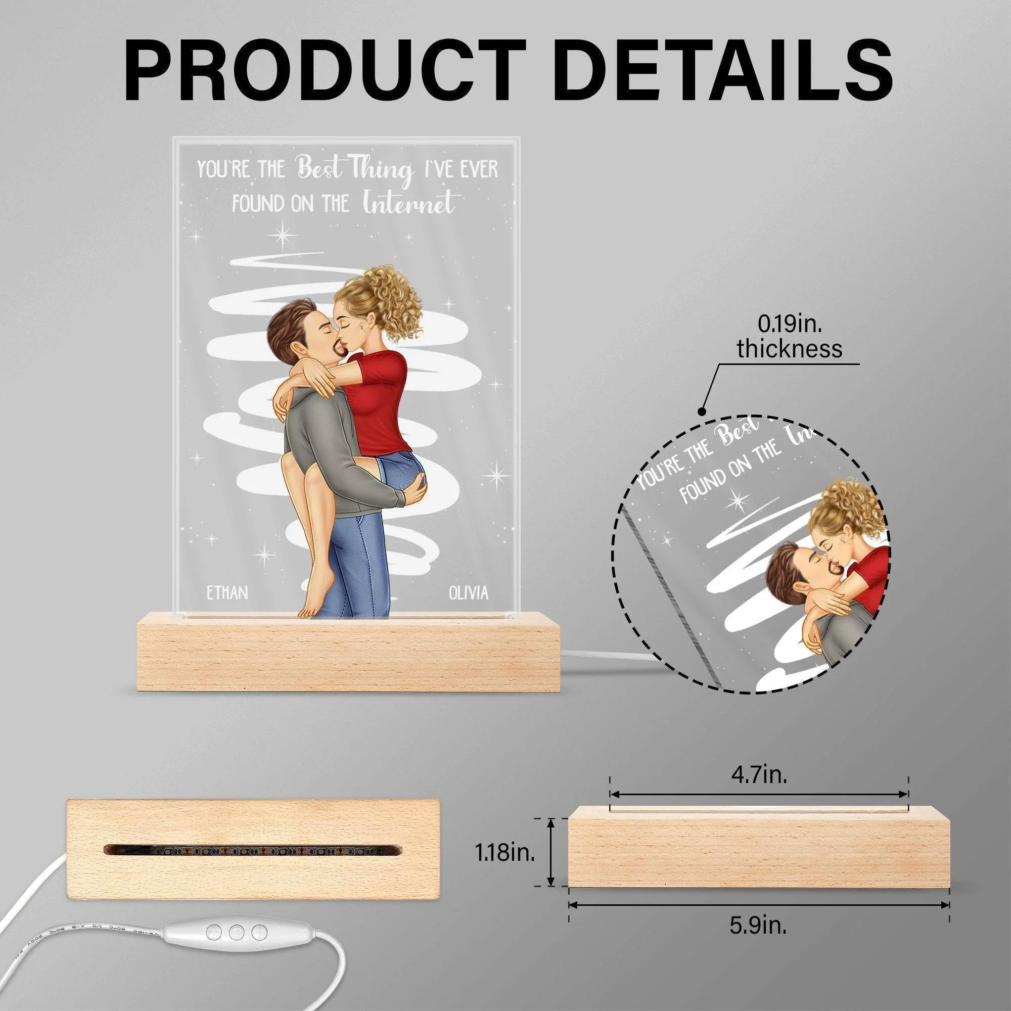Love's Glow - Personalized Kissing Couple 3D LED Light with Wooden Base - Romantic Gift for Couples - Ideal for Valentine's & Anniversaries - Image 5