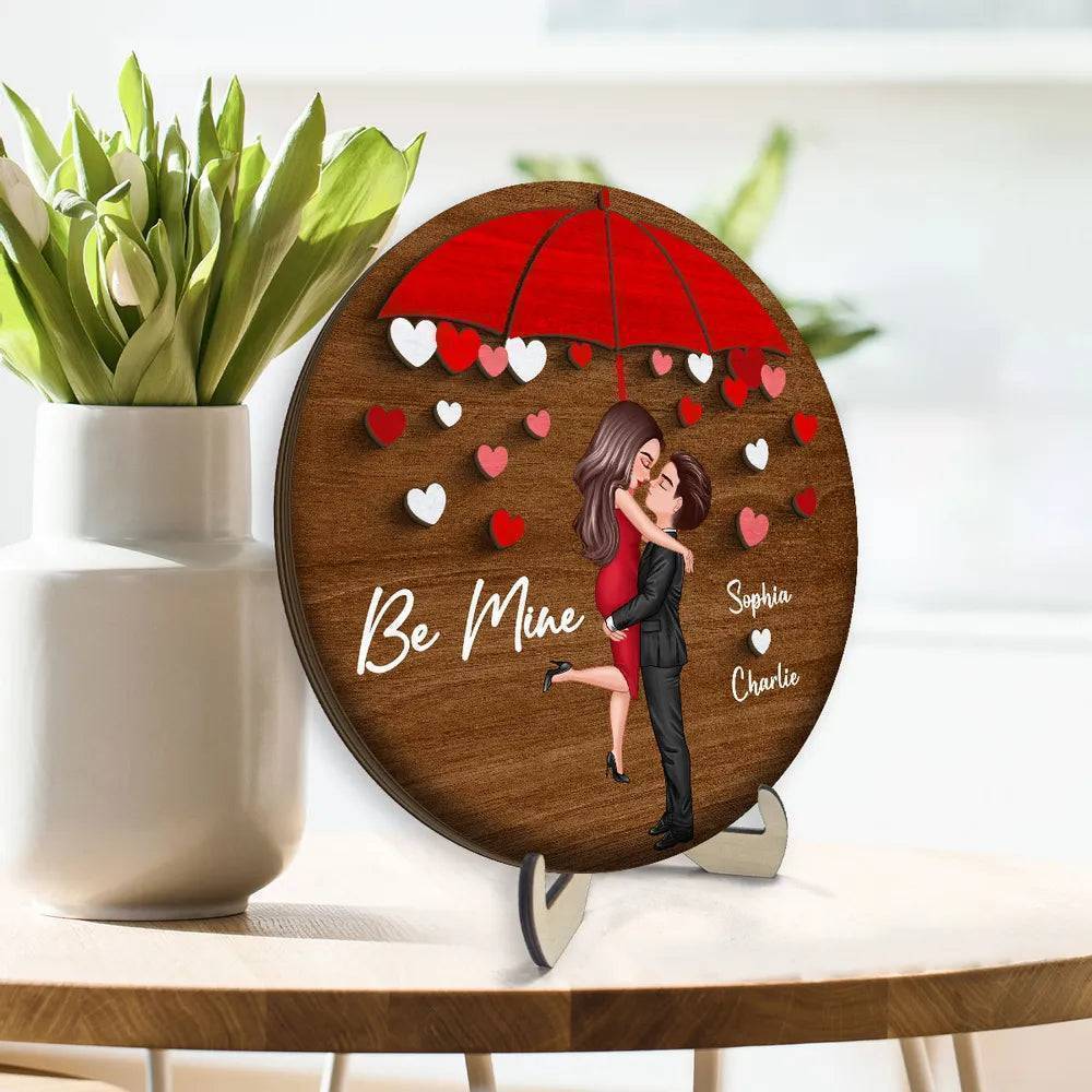 Rainy Romance - 'Umbrella Kiss' Personalized Wooden Plaque - A Cherished Gift for Couples on Anniversaries & Valentine's - Image 2