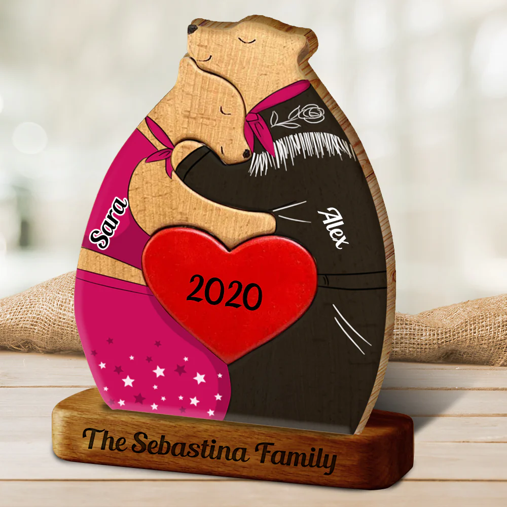 Love Bears Together - Customized Wooden Bear Couple Puzzle - Perfect for Anniversaries & Valentine's Day - Including Pet Carvings - Image 3