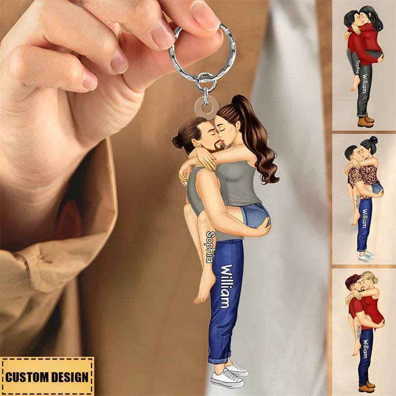 Embrace of Love - Personalized Kissing Couple Acrylic Keychain - Perfect for Valentine's & Anniversary Celebrations - Image 3