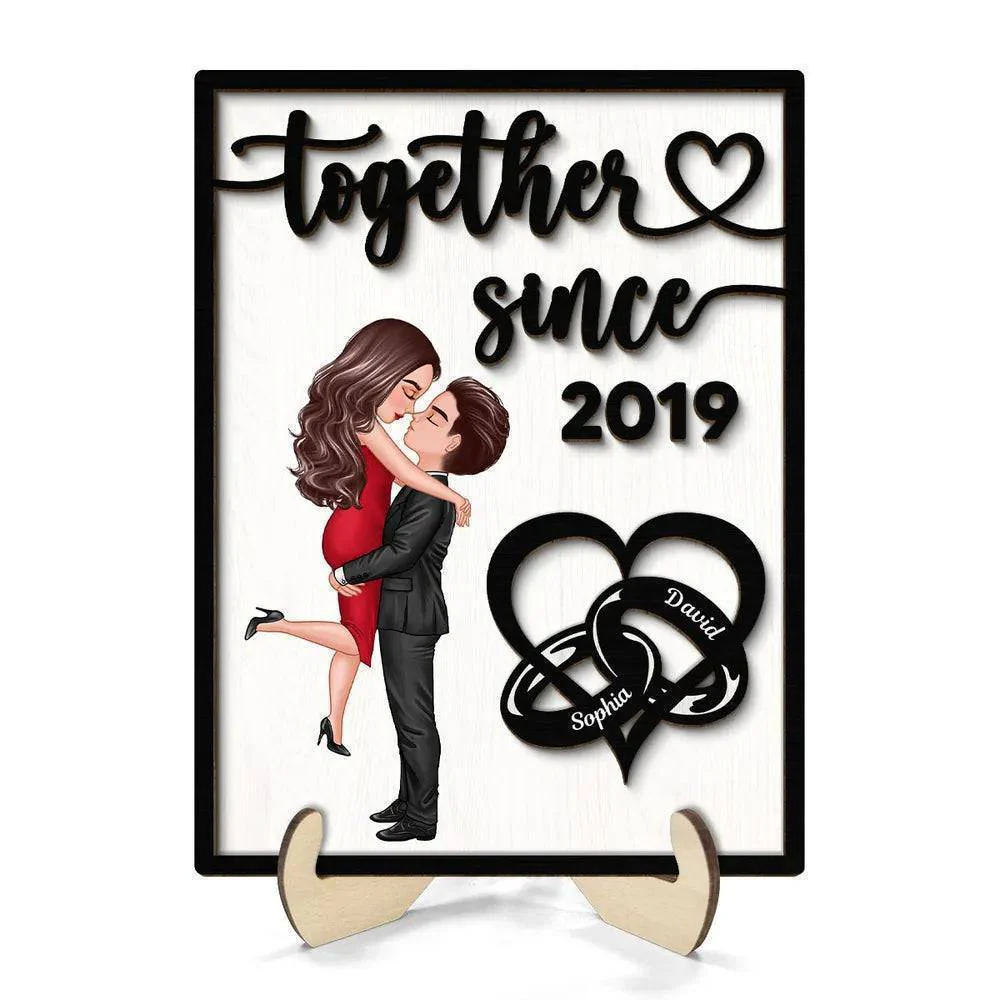 Love Timeline - ‘Together Since’ Couple Rings - Personalized 2-Layer Wooden Plaque for Valentine's & Anniversary