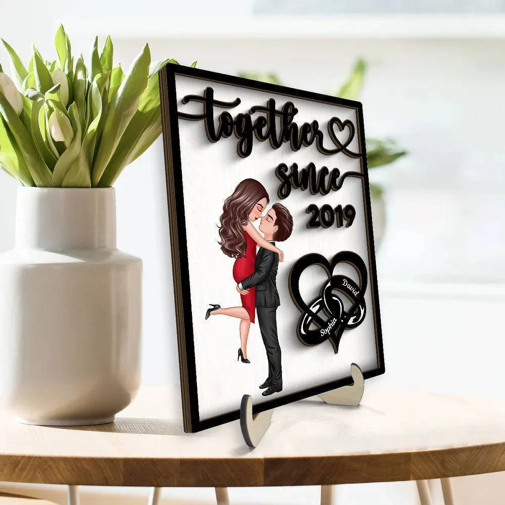 Love Timeline - ‘Together Since’ Couple Rings - Personalized 2-Layer Wooden Plaque for Valentine's & Anniversary - Image 3