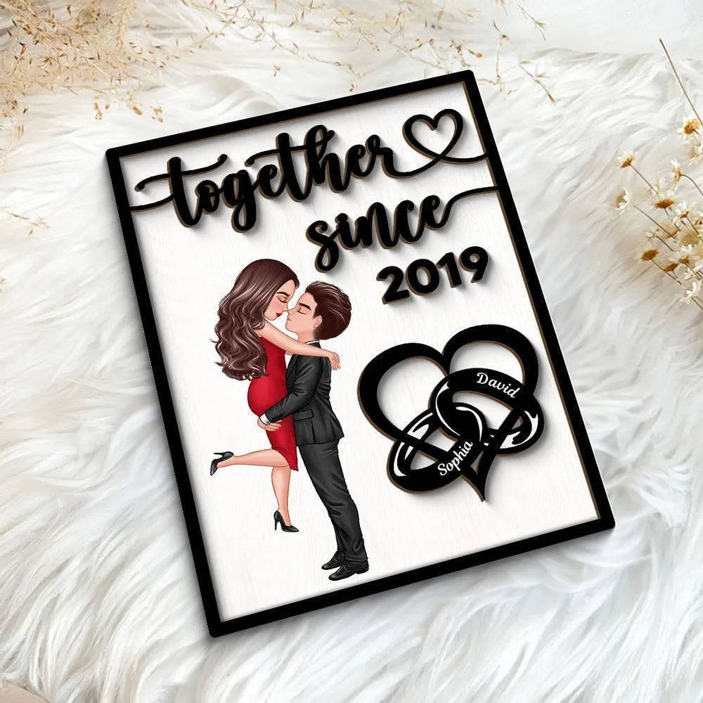 Love Timeline - ‘Together Since’ Couple Rings - Personalized 2-Layer Wooden Plaque for Valentine's & Anniversary - Image 5