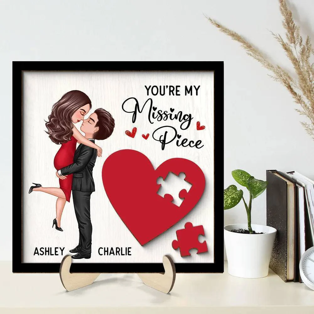 Personalized Couple's Red Heart Wooden Plaque - 2-Layer Missing Piece Design - Image 2